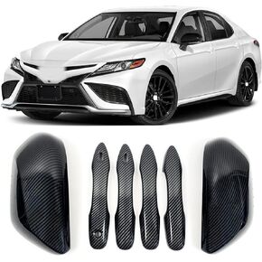 Side Door Mirror Cap Cover Trim + 4 Door Handle Cover Trims Smart Compatible With 2018 2019 2021 2022 2023 Toyota Camry Accessories Rearview Mirrors Caps Cover Overlay Glossy Black
