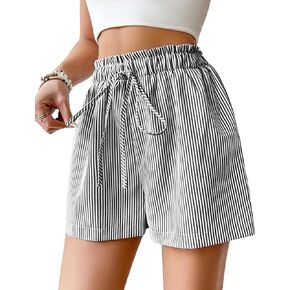 Shorts for Women Striped Elastic High Waisted Shorts Women Black Shorts Women Summer Shorts Beach Shorts for Women Pajama Shorts Women M