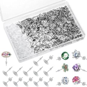 600 Pcs Earring Posts and Backs Stainless Steel, Anezus Hypoallergenic Earring Making Kit with Flat Pads Earring Studs Silicone Earring Backing Earring Findings for Jewelry Making Crafting