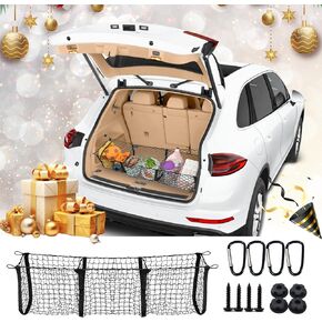 Cargo Net for SUV,Universal Elastic Mesh Net Trunk Bag Interior Accessories Storage 3 Pocket Cargo Net with Metal Hooks(43.3x11.8inch/110cmx30cm)