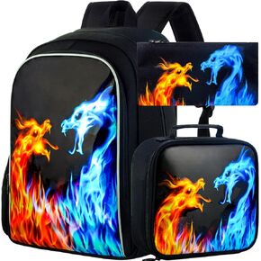 CCJPX 3PCS Backpack for Boys, 16 Inch Dinosaur Water Resistant Preschool Bookbags, Cool Elementary Kindergarten School Backpacks and Lunch Box