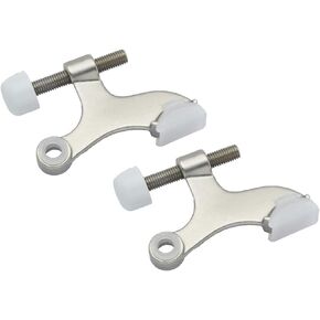 QCAA Hinge Pin Door Stopper, Zinc Die Cast, Satin Nickel, with White Rubber Bumper Tip, 2 Pack, Made in Taiwan