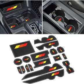 SENSHINE Custom Liners for Toyota Tacoma Accessories 2016-2021 2022 2023 Non-Slip Anti Dust Liner Cup Holder, Center Console, and Door Pocket Inserts Mats Premium Interior (Double Cab) (Red Trim)