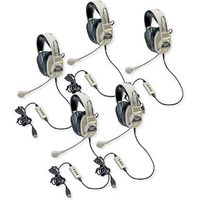Califone 3066-USB Deluxe Multimedia Stereo Headset with USB Plug, Flexible Omni Directional Microphone, Around Ear Ambient Noise Reducing Earcups, In-line Volume Control, Pack of 5