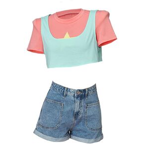 Women's Steven Cosplay Stevonnie Costume Crop Tops Star T-Shirt and Vest Set Halloween Outfit