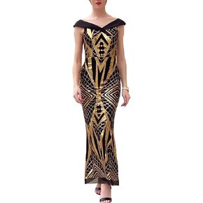ANGEL FASHIONS Women's Off Shoulder Floral Pattern Sequins Sheath Evening Gown