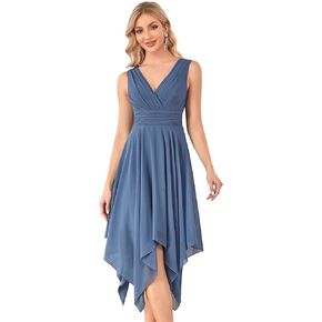 Ever-Pretty Women's Crew Neck Pleated Waist Short Sleeve Wedding Guest Dress Chiffon Bridesmaid Dresses 03142