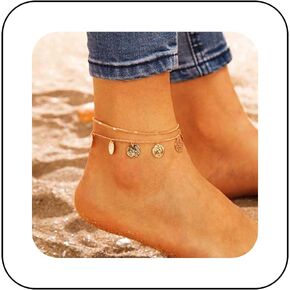 Boho Coin Ankle Bracelet Layered Coin Pendant Anklet Bracelet Gold Disc Chain Anklet Vintage Round Disc Anklet Foot Chain for Women and Girls