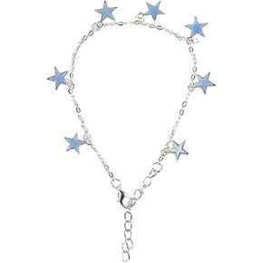 Luminous Star Anklet Bracelet Tassel Blue Star Foot Chain Glowing Star Chain Anklet for Women Girl Men Glow in The Dark Beach Jewelry