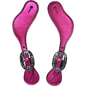 Bridle Leather Metallic Spur Straps, Adjustable Boot Straps,Two Ply Spur Straps for Western Women Men Horse Riding.