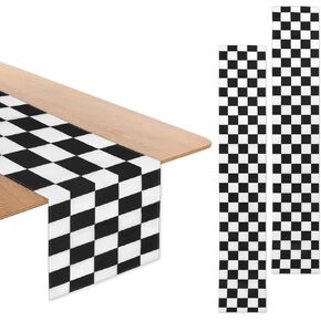 2 Pieces Checkerboard Racing Theme Tablecloths, Black and White Checkered Tablecloths, Picnic Table Covers Disposable Checkered Racing Table Cover for Home Alice Party Decorations 72 * 13 Inch