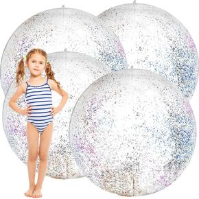 Tanlade 4 Pcs 3.5 ft Giant Inflatable Beach Ball Large Jumbo Beach Pool Ball for Outdoor Activity Pool Party Favors Summer Birthday Water Game Toys Sports Themed Party Decoration (Sequins)