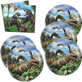 40pcsk Jurassic Park Party Supplies include 20 plates, 20 napkins for Jurassic birthday party decoration
