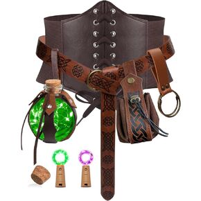 KOTORA 5PCS Renaissance Costume Sets Corset Waistband Belt Pouch Coin Purse Potion Bottle Skirt Hike Medieval Cosplay