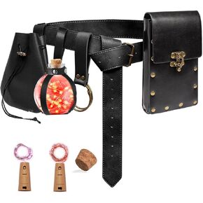 Renaissance Belt Pouch Purse Festival Alight Potion Bottle Skirt Hike Set Medieval Ren Faire Costume Halloween Accessories (Black)