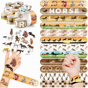 48PCS Horse Party Favors 24PCS Tattoos 24PCS Slap Bracelets Wristbands Themed Birthdays Party Supplies Decorations Decor DIY Pattern Girls Boys Gifts School Classroom Prize Carnival Christmas Reward