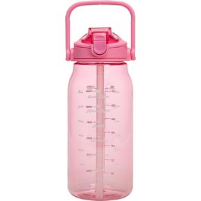 Paris Hilton Motivational Water Bottle with Straw and Leak-proof Flip-Top Lid, Motivational Time Markers, Carry Handle for Travel, Made without BPA, 50-Ounce, Pink