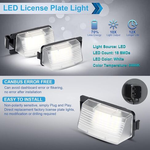 مجموعة مصابيح لوحة ترخيص LED متوافقة مع Nissan 350Z 370Z GT-R Cube Leaf Versa G25 G35 G37 Q40 Q60 6000K أبيض، عبوة من قطعتين in Kuwait