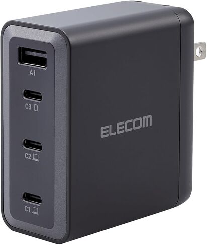 ELECOM 150W USB C Wall Charger Block, 4 Multi Port GaN II Smart PD, Ultra-Fast Charging, Compact Power Adapter for Multiple Devices, Laptops, Tablets, iPhone, iPad, Watch, Speakers, Airpods - Black in Saudi Arabia