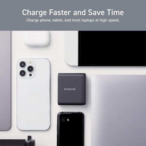 ELECOM 150W USB C Wall Charger Block, 4 Multi Port GaN II Smart PD, Ultra-Fast Charging, Compact Power Adapter for Multiple Devices, Laptops, Tablets, iPhone, iPad, Watch, Speakers, Airpods - Black in Saudi Arabia