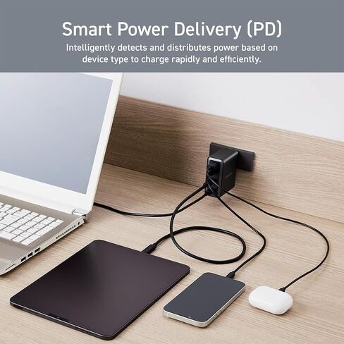 ELECOM 150W USB C Wall Charger Block, 4 Multi Port GaN II Smart PD, Ultra-Fast Charging, Compact Power Adapter for Multiple Devices, Laptops, Tablets, iPhone, iPad, Watch, Speakers, Airpods - Black in Saudi Arabia