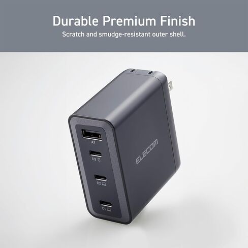 ELECOM 150W USB C Wall Charger Block, 4 Multi Port GaN II Smart PD, Ultra-Fast Charging, Compact Power Adapter for Multiple Devices, Laptops, Tablets, iPhone, iPad, Watch, Speakers, Airpods - Black in Saudi Arabia