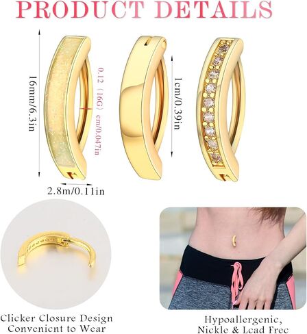 Yolev 3Pcs G23 Titanium Clicker Belly Button Ring Reverse Curved Hoop Navel Barbell Piercing Jewelry Clicker Belly Button Ring for Women Surgical Steel CZ Opal Belly Ring Simple Reverse in Saudi Arabia