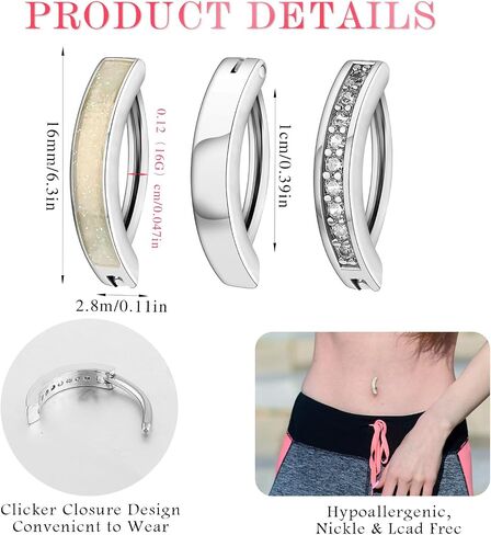Yolev 3Pcs G23 Titanium Clicker Belly Button Ring Reverse Curved Hoop Navel Barbell Piercing Jewelry Clicker Belly Button Ring for Women Surgical Steel CZ Opal Belly Ring Simple Reverse in Saudi Arabia