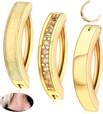 Yolev 3Pcs G23 Titanium Clicker Belly Button Ring Reverse Curved Hoop Navel Barbell Piercing Jewelry Clicker Belly Button Ring for Women Surgical Steel CZ Opal Belly Ring Simple Reverse in Saudi Arabia