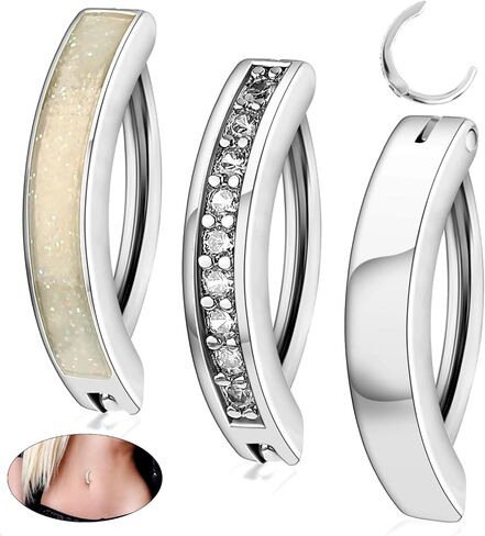 Yolev 3Pcs G23 Titanium Clicker Belly Button Ring Reverse Curved Hoop Navel Barbell Piercing Jewelry Clicker Belly Button Ring for Women Surgical Steel CZ Opal Belly Ring Simple Reverse in Saudi Arabia
