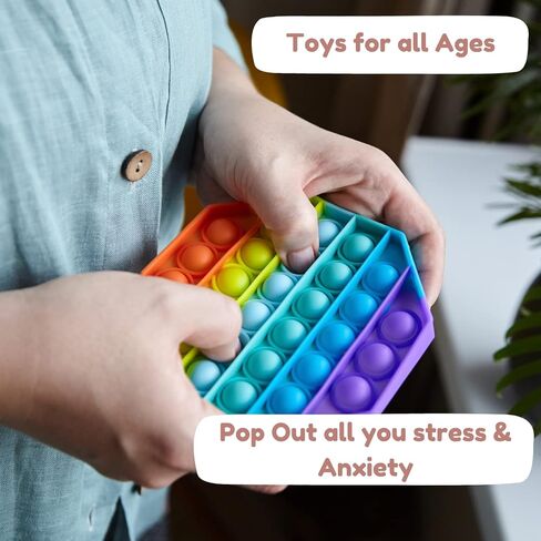 Teethers Push Pop SiliconeToys for Babies Toddlers |Adults| Relief Sensory Poppers Fidget Helps Improve Motor Skill Memory & Autism for Preschool Crawling Baby Kids - Rainbow Circle in Saudi Arabia
