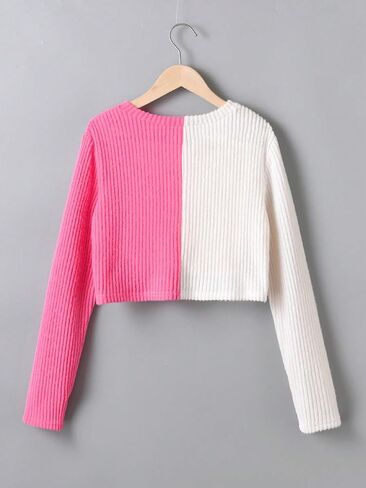 COZYEASE Girls' Crewneck Tee Tops Color Block Long Sleeve Twist Front T Shirt Slim Fit Crop Tops in Saudi Arabia