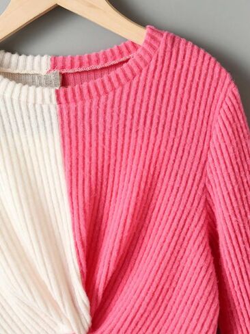 COZYEASE Girls' Crewneck Tee Tops Color Block Long Sleeve Twist Front T Shirt Slim Fit Crop Tops in Saudi Arabia