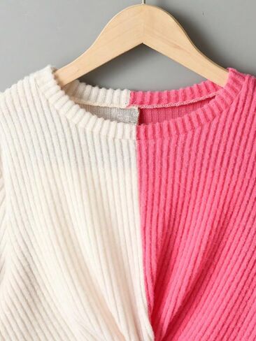 COZYEASE Girls' Crewneck Tee Tops Color Block Long Sleeve Twist Front T Shirt Slim Fit Crop Tops in Saudi Arabia