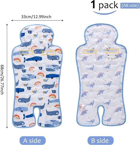 Gel Car Seat Cooler Pad,1 Pcak Double Sides-Universal Baby Stroller Ice Cushion,Summer Cooling Seat Liner,Multifunctional Suitable for Baby Dining Chair,Child Safety Seat(Dinosaur + Elephant) in Saudi Arabia