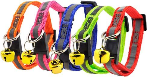 PowBoro 5 Pcs Cat Breakaway Collar with Bell Reflective Nylon Strap & Safety Buckle, Mixed Colors, for Kitten Dog Cat Puppy Adjustable Collar 6-10" in Saudi Arabia