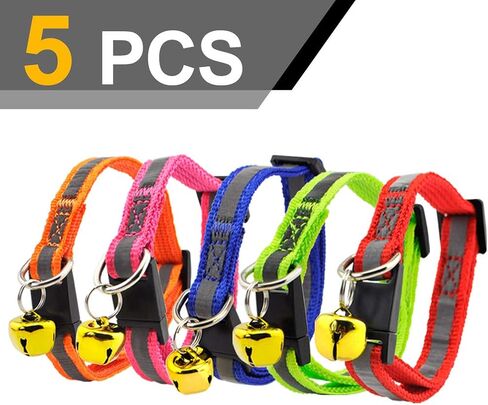 PowBoro 5 Pcs Cat Breakaway Collar with Bell Reflective Nylon Strap & Safety Buckle, Mixed Colors, for Kitten Dog Cat Puppy Adjustable Collar 6-10" in Saudi Arabia