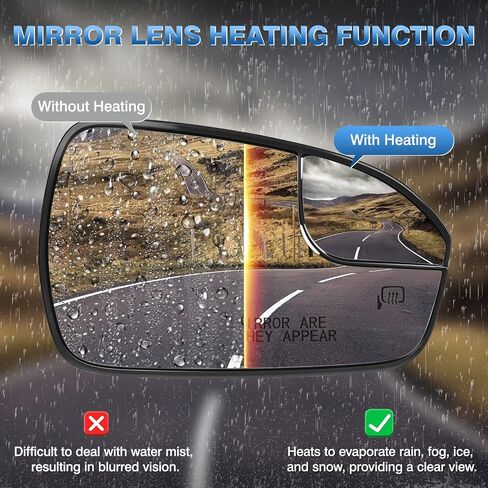 Fusion Passenger Right Side Mirror Glass Replacement for Ford Fusion 2013-2020 Pass Power Heated Glass Side Rear View Convex Mirror Glass with Holder, Replace DS7Z17K707B in Kuwait