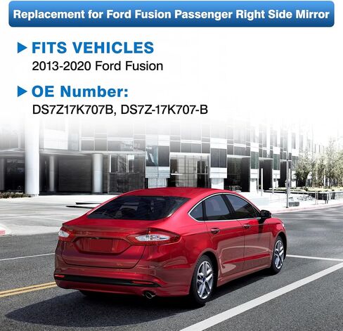 Fusion Passenger Right Side Mirror Glass Replacement for Ford Fusion 2013-2020 Pass Power Heated Glass Side Rear View Convex Mirror Glass with Holder, Replace DS7Z17K707B in Kuwait