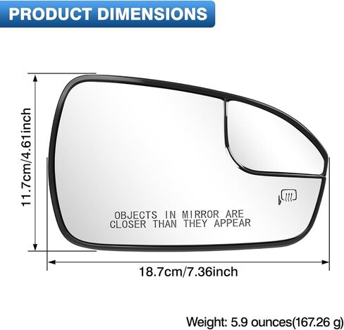 Fusion Passenger Right Side Mirror Glass Replacement for Ford Fusion 2013-2020 Pass Power Heated Glass Side Rear View Convex Mirror Glass with Holder, Replace DS7Z17K707B in Kuwait