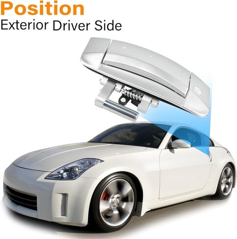 Front Left Driver Side Door Handle Exterior fit for Nissan 350Z 2003 2004 2005 2006 2007 2008 2009, Outside, 80607-CD41E 80607-CD40B 80607-CD40E, Silver in Saudi Arabia