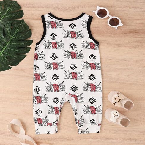 Newborn Infant Baby Boy Girl Western Jumpsuit Cactus Cow Print Short Romper Playsuit One Piece Outfit in Saudi Arabia