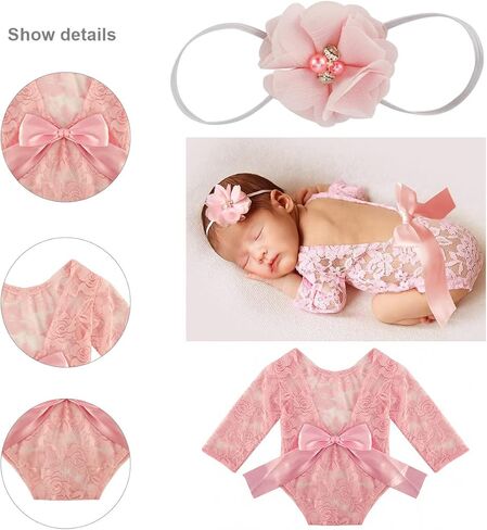 رومبير للفتيات حديثي الولادة من Rehomy + دعامة رأس للتصوير الفوتوغرافي ملابس دعائم صور للرضع in Kuwait