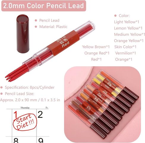 Mechanical Pencil, 2.0mm Rounded Mechanical Pencil Refills Mechanical Pencil Colored Leads for Draft Drawing, Writing, Crafting, Art Sketching,Easy To Replace in Saudi Arabia