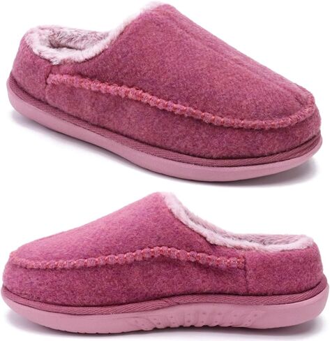 KuaiLu Womens Clog Slippers with Comfy Arch Support Orthotic Plantar Fasciitis Memory Foam Ladies Slippers for Women Winter Warm Slip on Felt Houes Shoes Hard Rubber Sole Pink size 9 in Saudi Arabia