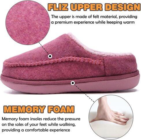 KuaiLu Womens Clog Slippers with Comfy Arch Support Orthotic Plantar Fasciitis Memory Foam Ladies Slippers for Women Winter Warm Slip on Felt Houes Shoes Hard Rubber Sole Pink size 9 in Saudi Arabia