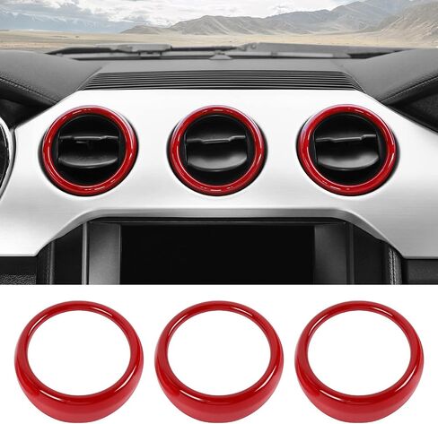 RT-TCZ Center Console Air Conditioner Outlet Vent Trim Cover Ring Interior Accessories for Ford Mustang 2015-2022,3PCS (Red) in Saudi Arabia