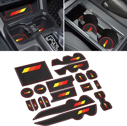 SENSHINE Custom Liners for Toyota Tacoma Accessories 2016-2021 2022 2023 Non-Slip Anti Dust Liner Cup Holder, Center Console, and Door Pocket Inserts Mats Premium Interior (Double Cab) (Red Trim) in Kuwait