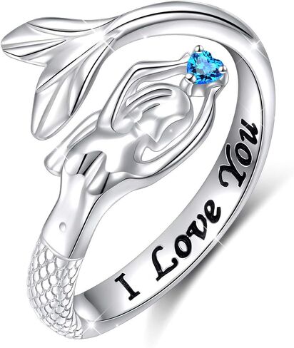 Ladytree S925 الاسترليني الشظية اليوغا زهرة اللوتس حلقة / ذيل حورية البحر حلقة مكعب زركونيا القلب مفتوحة للتوسيع الدائري للنساء الفتيات في سن المراهقة in Kuwait