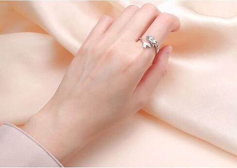 Ladytree S925 الاسترليني الشظية اليوغا زهرة اللوتس حلقة / ذيل حورية البحر حلقة مكعب زركونيا القلب مفتوحة للتوسيع الدائري للنساء الفتيات في سن المراهقة in Kuwait